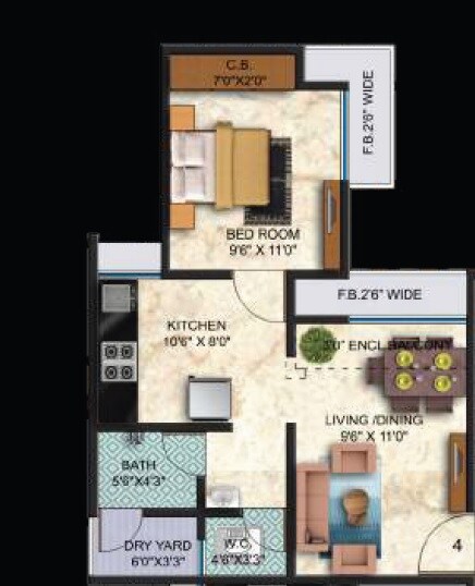 Floor plan of 247 Sq. Ft. Studio in Pratima Celosia Avenue, Thane