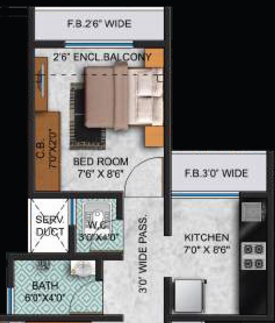 Floor plan of 1 BHK 344 Sq. Ft. Apartment in Pratima Celosia Avenue, Thane