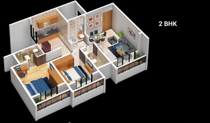 Floor plan of 2 BHK 484 Sq. Ft. Apartment in Pratima Celosia Avenue, Thane