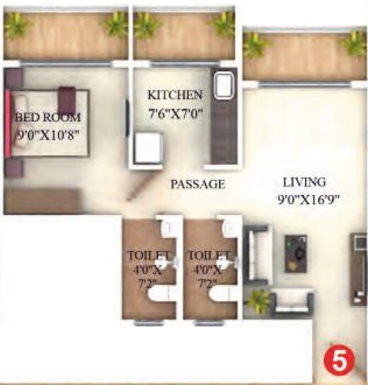 Floor plan of 1 BHK 398 Sq. Ft. Apartment in Precious Avenue, Thane