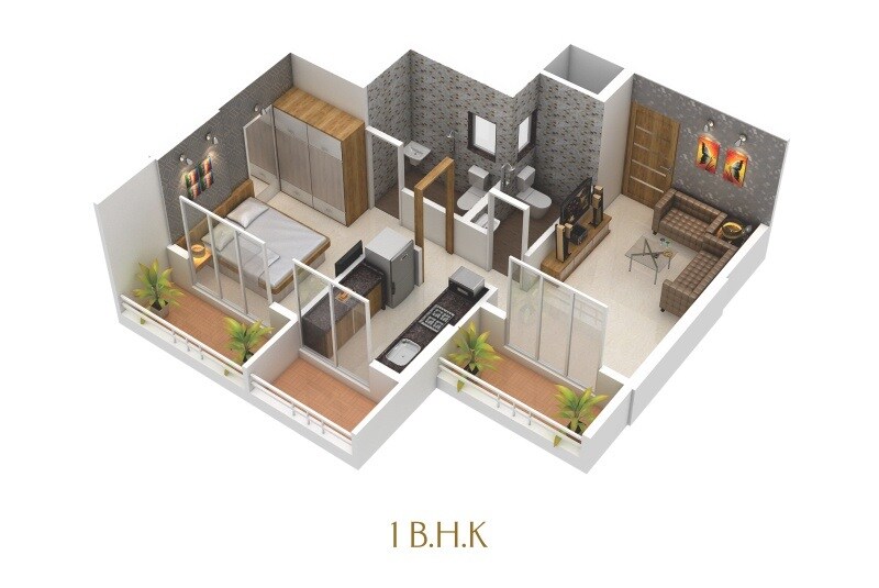 Floor plan of 1 BHK 433 Sq. Ft. Apartment in Precious Avenue, Thane