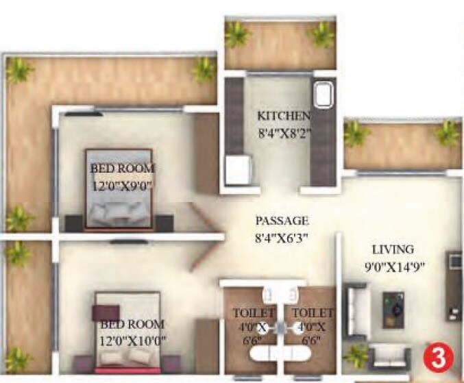 Floor plan of 2 BHK 474 Sq. Ft. Apartment in Precious Avenue, Thane