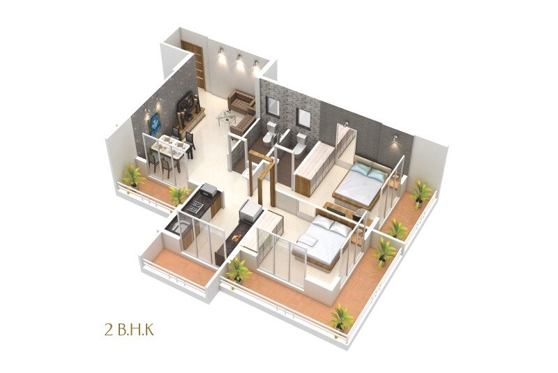 Floor plan of 2 BHK 608 Sq. Ft. Apartment in Precious Avenue, Thane