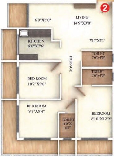 Floor plan of 3 BHK 754 Sq. Ft. Apartment in Precious Avenue, Thane