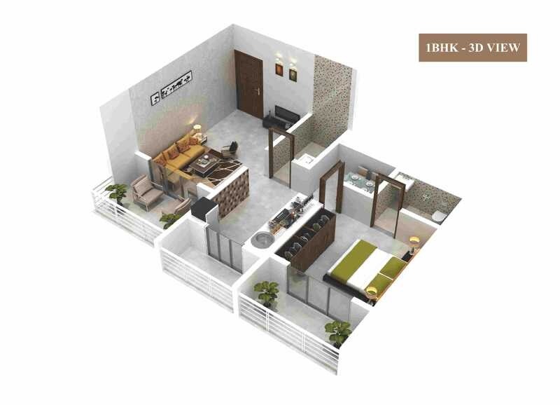 Floor plan of 1 BHK 305 Sq. Ft. Apartment in Precious Harmony, Thane