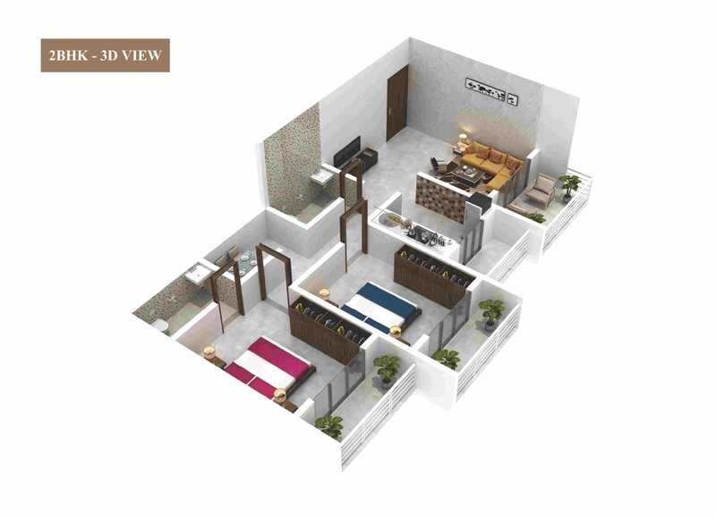 Floor plan of 2 BHK 547 Sq. Ft. Apartment in Precious Harmony, Thane