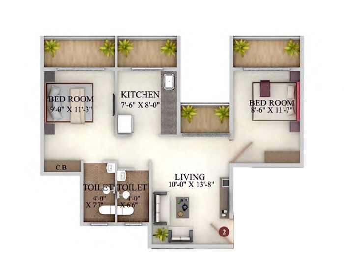 Floor plan of 2 BHK 547 Sq. Ft. Apartment in Precious Harmony NX, Thane