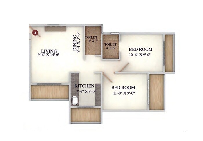 Floor plan of 2 BHK 600 Sq. Ft. Apartment in Precious Harmony NX, Thane