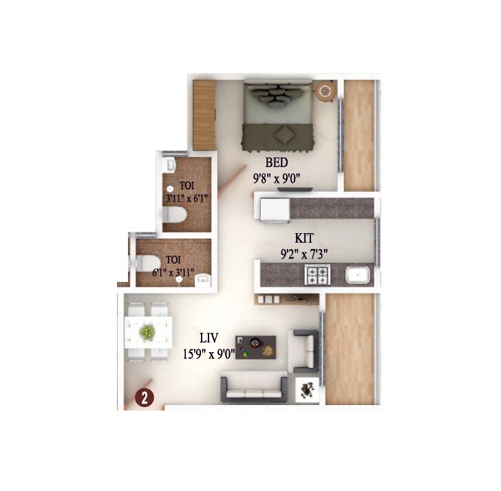 Floor plan of 1 BHK 438 Sq. Ft. Apartment in Precious Icon, Thane