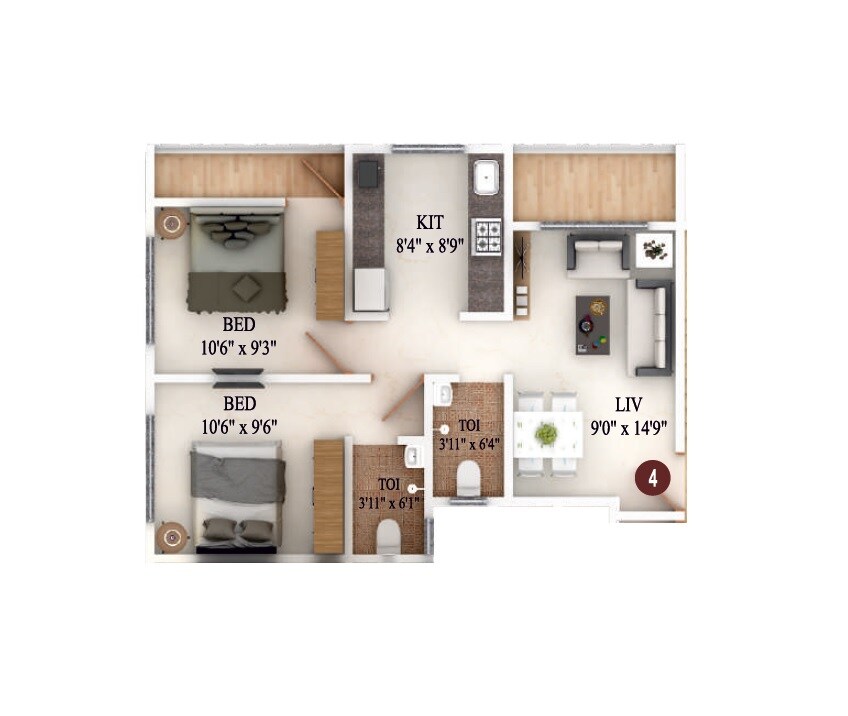 Floor plan of 2 BHK 481 Sq. Ft. Apartment in Precious Icon, Thane