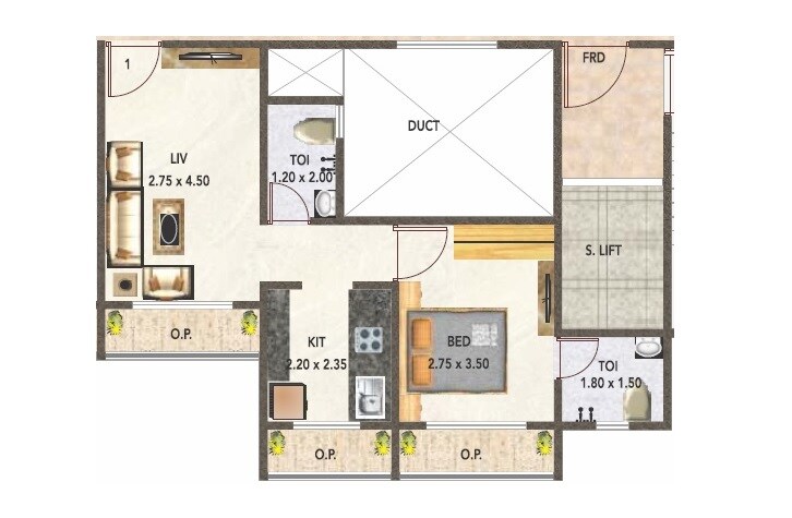 Floor plan of 1 BHK 440 Sq. Ft. Apartment in Precious Imperial, Thane