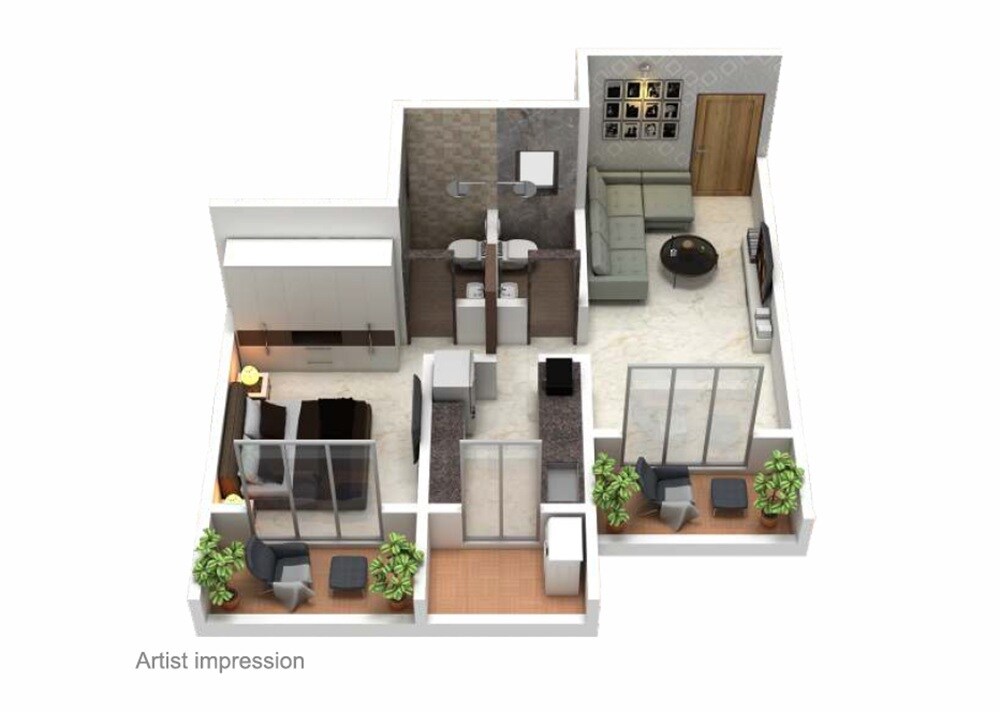 Floor plan of 1 BHK 417 Sq. Ft. Apartment in Precious Infinity, Thane