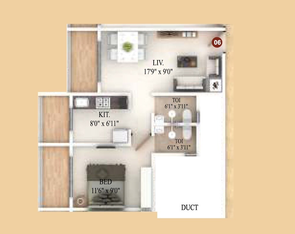 Floor plan of 1 BHK 480 Sq. Ft. Apartment in Precious Infinity, Thane