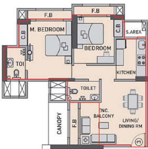 2 BHK 654 Sq. Ft. Apartment in Prescon Silver Oak At Prestige Residency