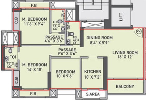 Floor plan of 3 BHK 956 Sq. Ft. Apartment in Prescon Silver Oak At Prestige Residency, Thane