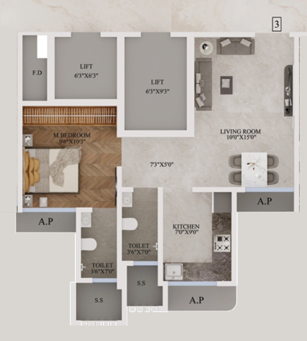 Floor plan of 1 BHK 482 Sq. Ft. Apartment in Pride Dreams Paradise, Thane