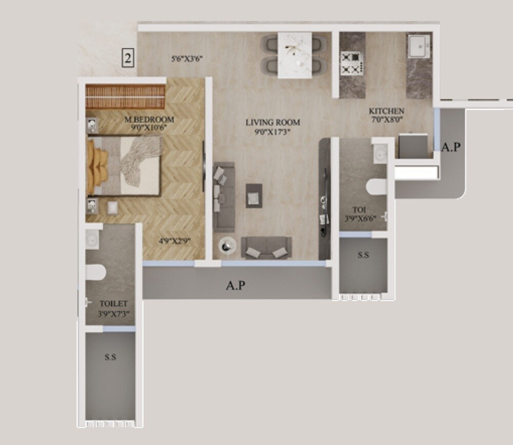 Floor plan of 1 BHK 510 Sq. Ft. Apartment in Pride Dreams Paradise, Thane
