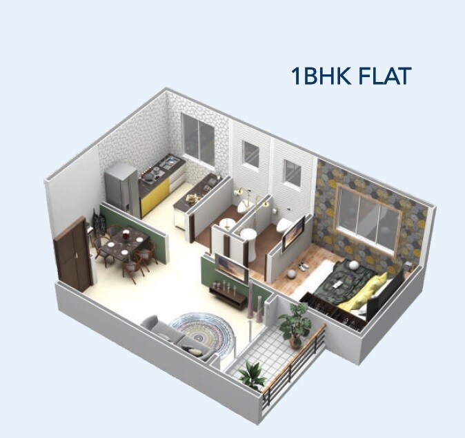 Floor plan of 1 BHK 460 Sq. Ft. Apartment in Pride Heights Kalyan, Thane