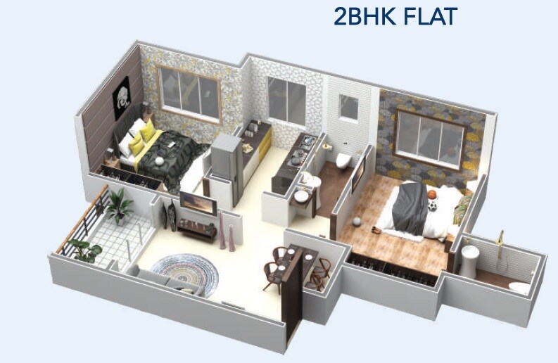 Floor plan of 2 BHK 586 Sq. Ft. Apartment in Pride Heights Kalyan, Thane
