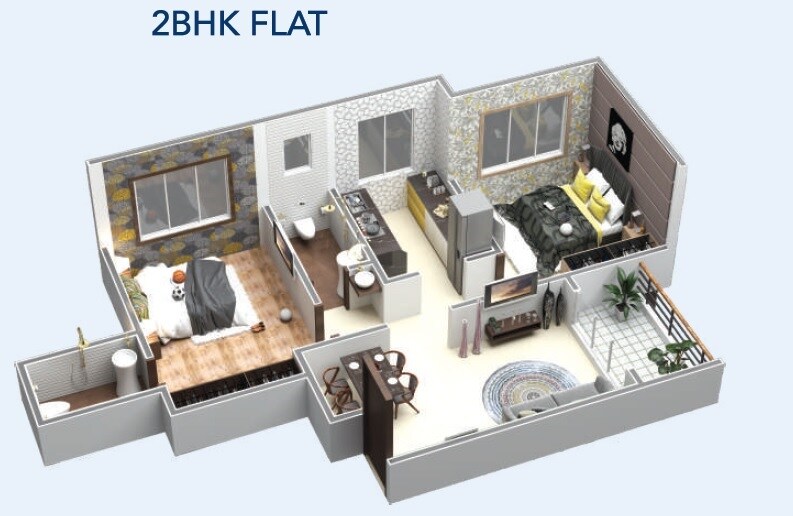 Floor plan of 2 BHK 645 Sq. Ft. Apartment in Pride Heights Kalyan, Thane