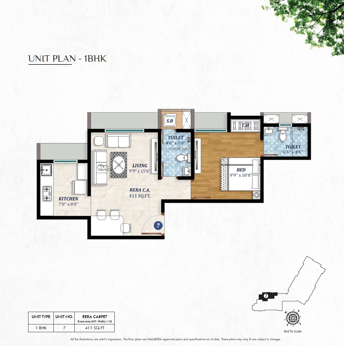 Floor plan of 1 BHK 411 Sq. Ft. Apartment in Pride Larkins Nest, Thane