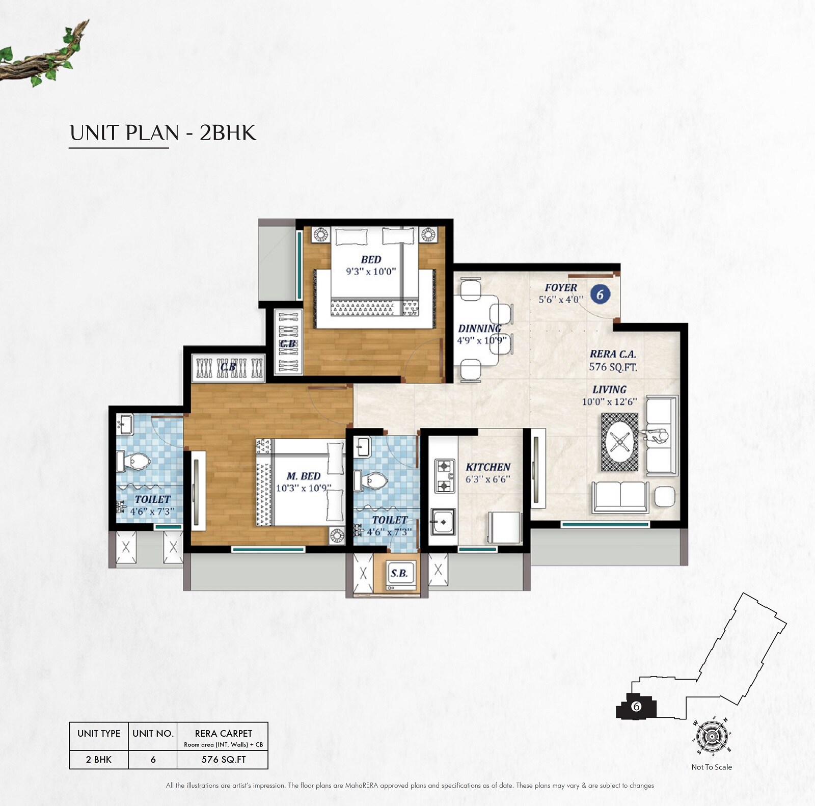 Floor plan of 2 BHK 576 Sq. Ft. Apartment in Pride Larkins Nest, Thane