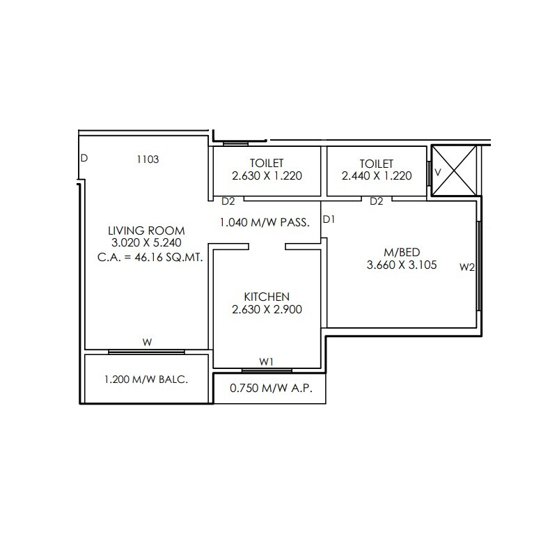 Floor plan of 1 BHK 497 Sq. Ft. Apartment in Priism The Meadows, Thane