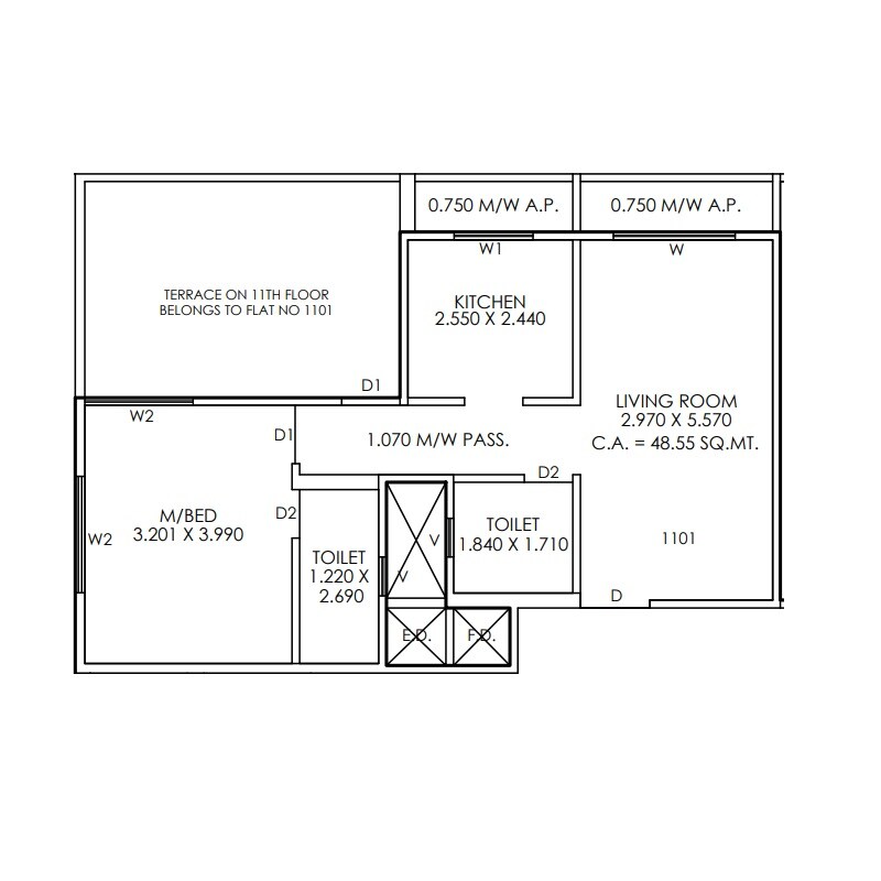 Floor plan of 1 BHK 523 Sq. Ft. Apartment in Priism The Meadows, Thane