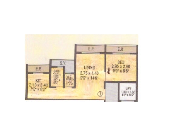 Floor plan of 1 BHK 429 Sq. Ft. Apartment in Prime Pramila Heights, Thane