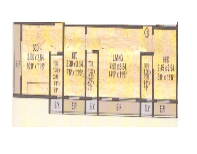 Floor plan of 2 BHK 618 Sq. Ft. Apartment in Prime Pramila Heights, Thane