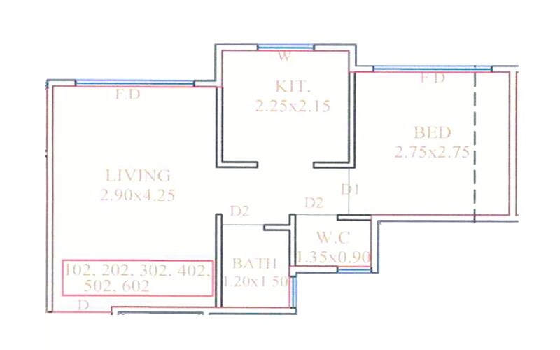 Floor plan of 1 BHK Apartment - 493 sq. ft. in Prime Shree Smaran Heights, Thane