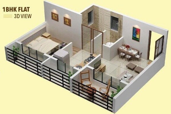 Floor plan of 1 BHK 228 Sq. Ft. Apartment in Prishty  Krishna Valley, Thane