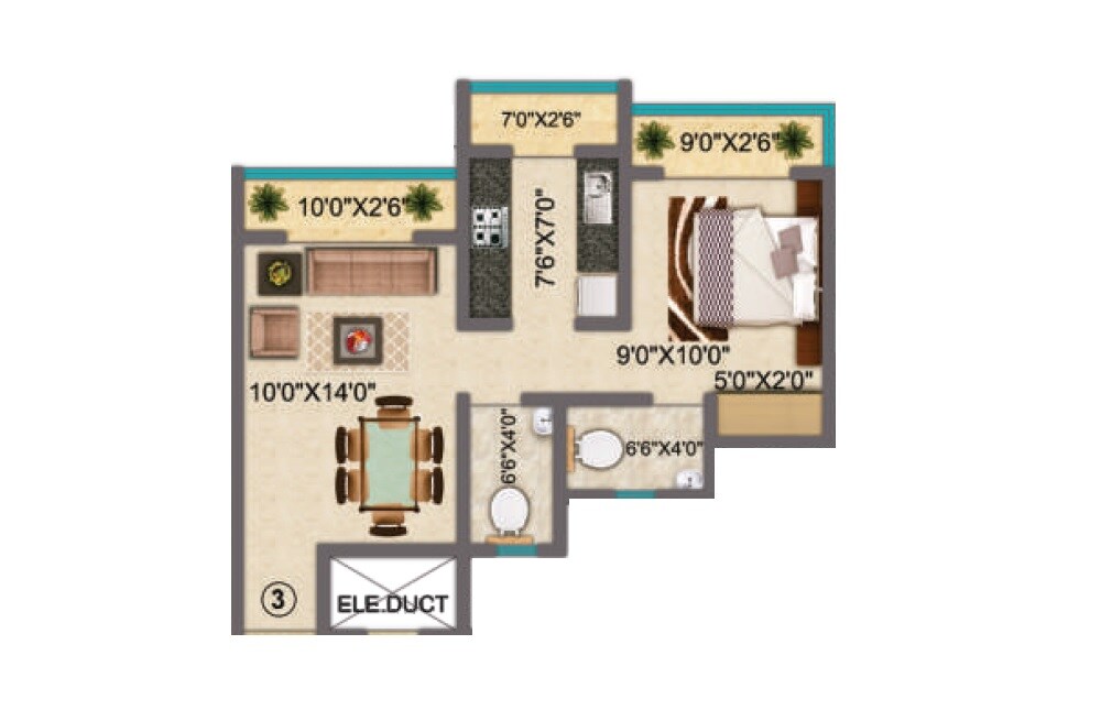 Floor plan of 1 BHK 429 Sq. Ft. Apartment in Prithvi Pride, Thane