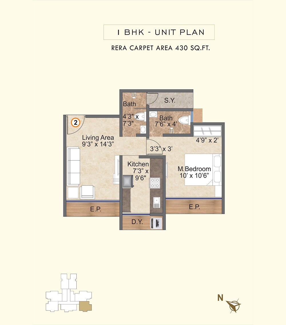 Floor plan of 1 BHK Apartment - 430 sq. ft. in PSK Skylar, Thane