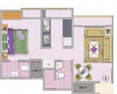 Floor plan of 1 BHK 361 Sq. Ft. Apartment in Puranik Aarambh, Thane