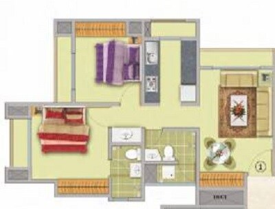 Floor plan of 2 BHK 495 Sq. Ft. Apartment in Puranik Aarambh, Thane