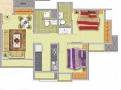 Floor plan of 2 BHK 499 Sq. Ft. Apartment in Puranik Aarambh, Thane