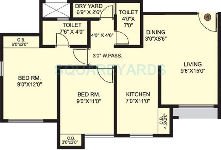 Floor plan of 2 BHK 662 Sq. Ft. Apartment in Puranik Capitol, Thane