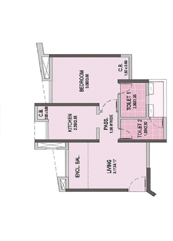 Floor plan of 1 BHK 421 Sq. Ft. Apartment in Puranik City, Thane