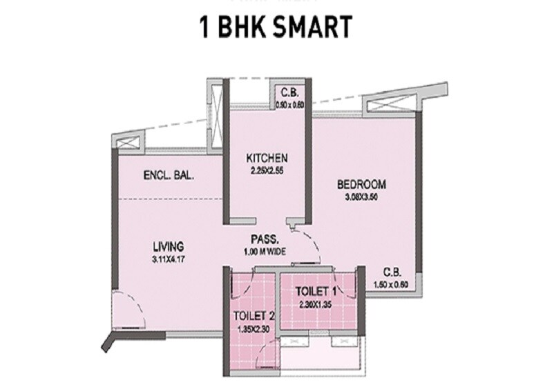 Floor plan of 1 BHK 447 Sq. Ft. Apartment in Puranik City, Thane