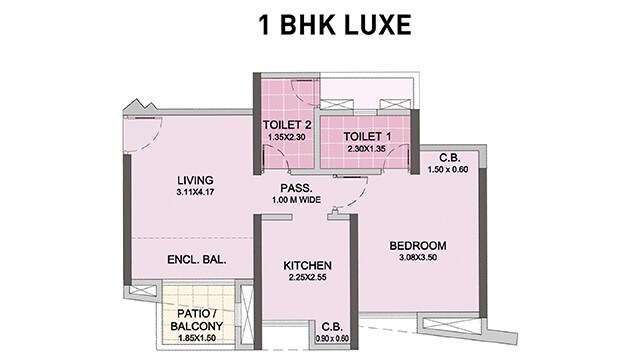 Floor plan of 1 BHK 411 Sq. Ft. Apartment in Puranik City, Thane