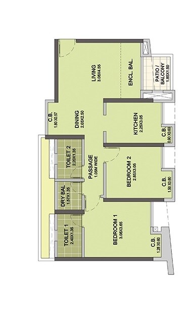 Floor plan of 2 BHK 614 Sq. Ft. Apartment in Puranik City, Thane