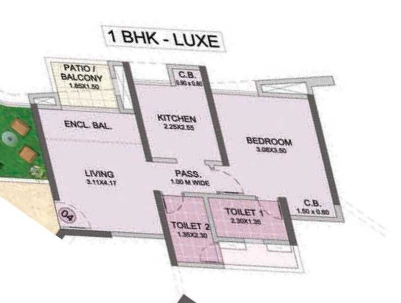 Floor plan of 1 BHK 477 Sq. Ft. Apartment in Puranik City Reserva, Thane