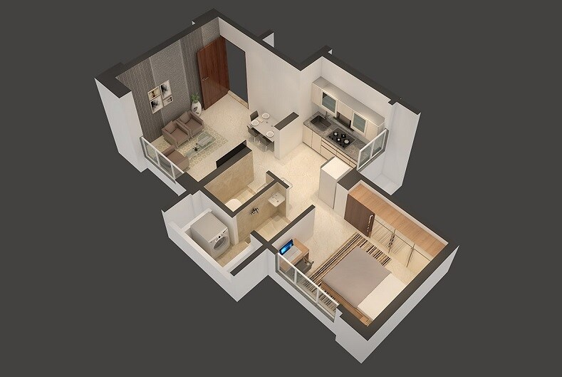 Floor plan of 1 BHK 300 Sq. Ft. Apartment in Puranik Ikigai, Thane