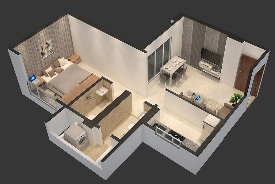 Floor plan of 1 BHK 400 Sq. Ft. Apartment in Puranik Ikigai, Thane