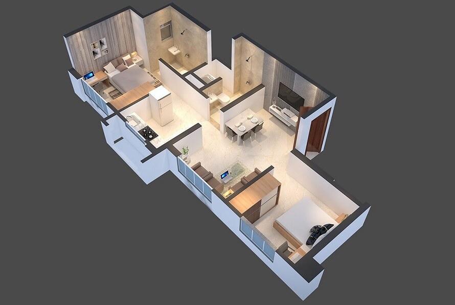 Floor plan of 2 BHK 460 Sq. Ft. Apartment in Puranik Ikigai, Thane