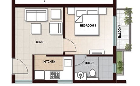 Floor plan of 1 BHK 580 Sq. Ft. Apartment in Puranik Pushparekha Sahaniwas, Thane