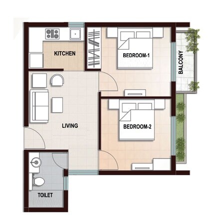 Floor plan of 2 BHK 745 Sq. Ft. Apartment in Puranik Pushparekha Sahaniwas, Thane