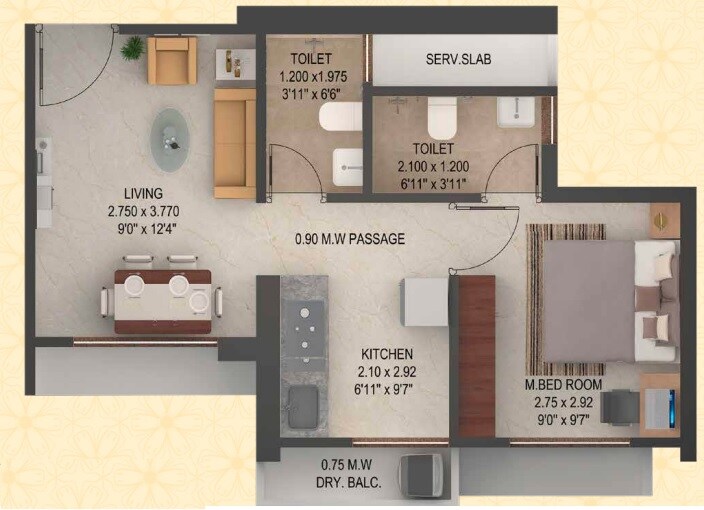 1 BHK 330 Sq. Ft. Apartment