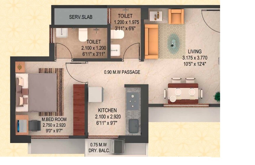 1 BHK 343 Sq. Ft. Apartment